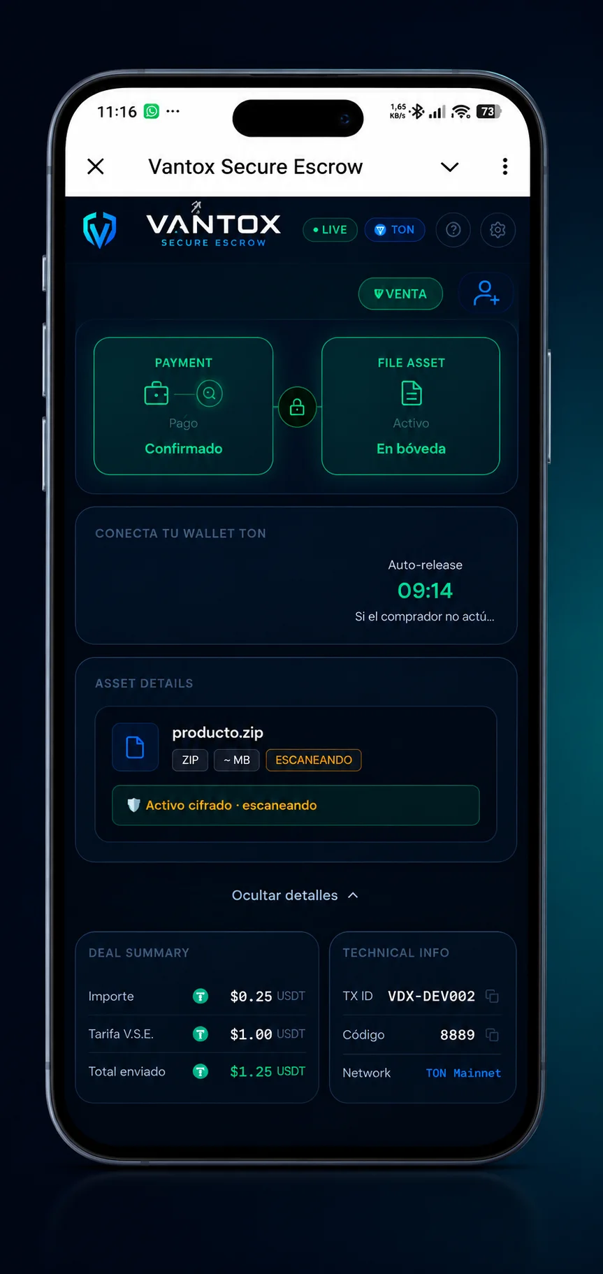 Vantox file scanning screen showing threat check progress
