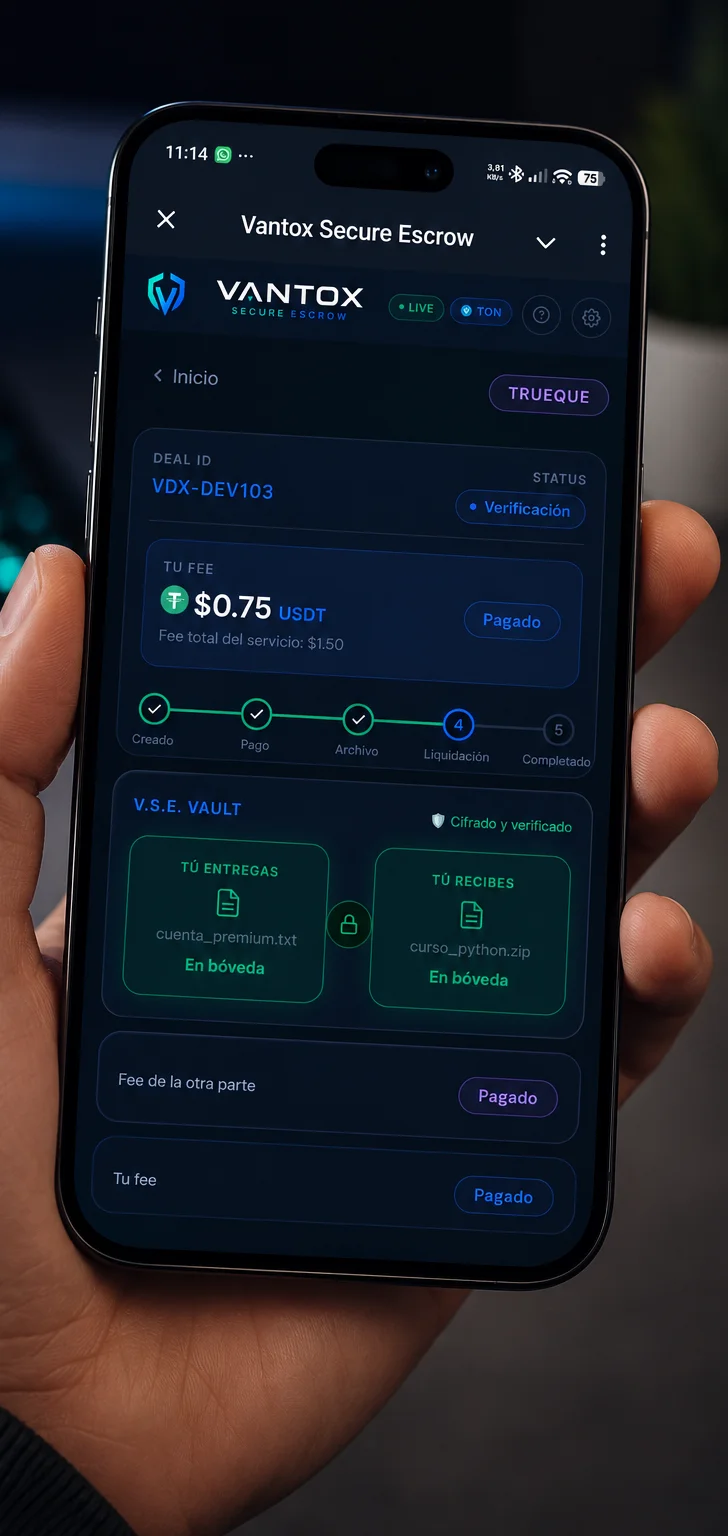 A swap deal open in the Vantox Mini App, held in one hand